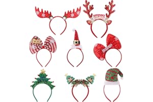 HILEYU 8 Pieces Christmas Headbands for Kids Adults Christmas Hats Reindeer Antler Xmas Tree Head Hat Toppers Costume Headbands for Christmas Holiday Parties, Annual Holiday, Photos Booth