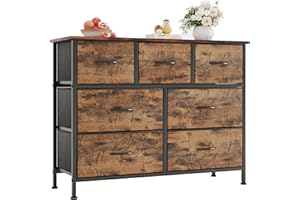 ‎CAIYUN CAIYUN Kommode mit 7 Schubladen aus Stoff, Schubladenschrank, Aufbewahrungsschrank Hoch Holztop Komodenschrank Sideboard Möbel für Schlafzimmer/Wohnzimmer/Flur/Kinderzimmer, Rustikales Braun