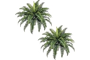 FOREST PRINCE 2 PCS Artificial Boston Fern Outdoor, 33In Fake Bush Plants Large for Indoors, Home Decor, Windowsill, Garden Decorations (39 Fronds)