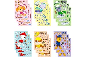 SEGXN 18 Sheets Paw Team Make a Face Stickers - DIY Personalized Stickers for Kids' Birthday Party Supplies, Party Bag Filler Favors for Toddlers, Boys, Girls