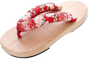 KAWAII-STORY K-G-49-3 czerwone Sakura kwiaty oryginalne japońskie Geta jasne drewniane sandały Tabi Kimono Geisha Kendo japonki, wielokolorowa - wielokolorowa - 40 EU