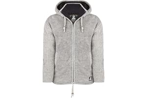 SHAKALOHA LIFE IS FOR LIVING SHAKALOHA – kurtka z dzianiny wełniana z kapturem dla mężczyzn – Finn szara – wyprodukowana w Nepalu w uczciwych zawodach – kurtka wełniana z podszewką polarową z filcowymi elementami i odpinanym