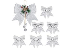 jenich 7pcs Lazos de Navidad Grandes Lazos Navideños para Árbol de Navidad Plateado Adorno Decoración para Navidad Colgantes Navideños