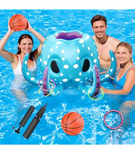 Panier de basket flottant pour piscine - jeu 2-en-1 avec lot de 4 balles et pompe - flot gonflable anti-dérive pour adulte et enfant - Jeux - Jouets
