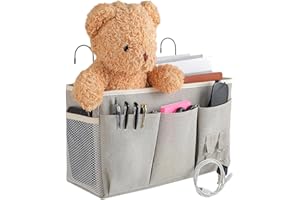 Windfromort Torba na łóżko, bawełna i len, organizer na łóżko, organizer do zawieszenia, na książki, telefon komórkowy, zabawki, łóżka piętrowe (kolor szary)