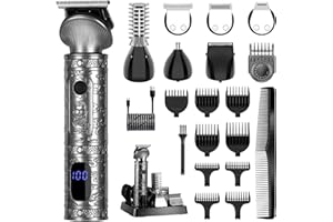 Surker Tondeuse Barbe Homme Tondeuse Cheveux Professionnelle Avec Lame en T de Coupe de Cheveux Chauve 0 mm Rasoir électrique Tondeuse Corps de Précision pour Nez 7 en 1