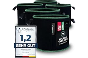 ‎RASENWERK RASENWERK® - 30 Liter Pflanztasche aus Vliesstoff - Pflanzsack für Garten, Gewächshaus & Balkon - Pflanzbeutel für Blumen, Tomaten und Pflanzen - Ideale Alternative zum Blumentopf - 5 Stück