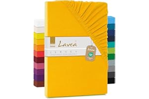 Lavea® Lenzuolo con Angoli Singolo 90x200 cm - 100% Cotone Morbido e Traspirante - per Materassi alti fino a 20 cm - con Elastico in Jersey - Giallo oro