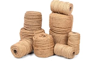 Glarks 4mm x 328 Feet Natural Jute Twine, Well Braided Jute Rope Heavy Duty Thick Twine String Packing String Rope for DIY Gifts Wrapping Bundling Decoration Gardening Applications (16mm x 49 Ft)