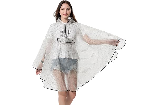 Regnponcho för kvinnor, regnrock, EVA vattentät regncape, återanvändbara regnkläder, vikbar regnponcho, regncape, andningsbar regnjacka för vandring, cykling, camping, transparent, 38–40