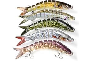 REAWOW Fishing Lures Kit, 5Pcs Multi-jointed Artificial Lures 13.5cm, 3D Eyes Swimbaits for Pike Bass Trout Sinking Lures Freshwater Saltwater