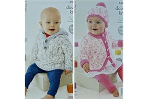 King Cole 5585 Knitting Pattern Baby Hoodie Jumper, Cardigan and Hat in Cherished DK Multicolor