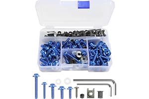 Flaconi 177PCS Tornillos de Motocicleta,Tornillos para Parabrisas de Moto,Tuercas Esparragos Moto,Kit de Tornillos de Carenado de Motocicleta,Adecuado para la Mayoría de Motos (Azul)
