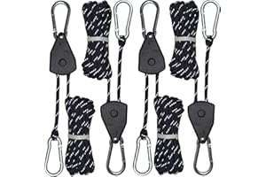 KOKKOYA 4.6m Paracord Rope Tie Down Ratchet Strap Small Reflective Rope Tent Tarp Grow Retractable Plant Light Hangers Pulley Locking Tightener Tensioner Cinch Kayak 4mm 4Pack