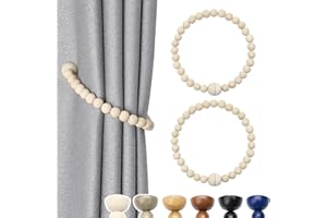 Pretty Jolly 2 Pack Wood Bead Curtain Tiebacks Boho Farmhouse Decor Drape Tie Backs Strong Magnetic Natural Wooden Beaded Curtain Holdbacks for Home & Office Outdoor Window Draperies (Natural)