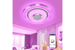 OTREN Plafoniera LED Dimmerabile con RGB, 36W 3600LM Lampadario con Altoparlante Bluetooth, Lampada LED Soffitto Rotonda con Telecomando e Controllo APP per Soggiorno Camera da Letto Cucina, Ø30CM