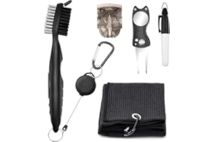 olyee Golf Accessories Kit, Golf Club Cleaner Pitch Mark Repair Tool Golf Towel Retractable Golf Club Brush with Clip Golf Ball Marker Stencil Set Golf Accessories for Men