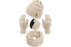 Aneco Winter Warm Sets Strickschal Beanie Hut Touchscreen Handschuhe und Winter Ohrwärmer für Männer oder Frauen