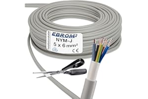 EBROM NYM-J 5x6 mm² - Mantelleitung - Installationskabel - Feuchtraumkabel - grau - Auswahl in 1 Meter Schritten, auf den Meter genau geschnitten - Ihre Auswahl: NYM-J 5x6 mm2, Länge: 7 Meter