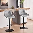YOUNIKE Bar Stools Set of 2, Modern Barstools for Kitchen Island, Adjustable Swivel Barstools with Back, PU Leather Padded Bar Stool, Conter Height Bar Stools Breakfast Counter Chairs, Grey