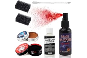 VOLLUCK SFX Makeup Kits, 7 Pack Halloween Makeup with Fake Blood Spray, Liquid Latex, Scar Wax, Paint Spatula, Fake Blood Gel, 2 Sponge for Halloween Cosplay