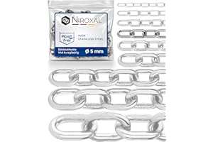 300 cm = 3-metr 5-mm grubość łańcucha ze stali nierdzewnej V4A krótkie ogniwa NietFullThings w jednym kawałku DIN 5685 DIN 766 3-m