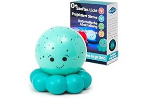 Cloud b Twinkles To Go | Tragbarer Nachtlicht-Projektor für Kinder | Sternenhimmel & Blasenfisch | 3 Farben & Farbwechsel | 45-Minuten Abschaltung | Sanftes LED-Licht | Octo Baby Blue