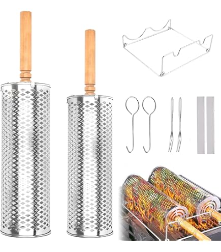 Bbq Grill Basket Lot De 2 Paniers Barbecue Inox - 20cm 30cm - Pour Camping Et Terrasse Cylindre Barbecue