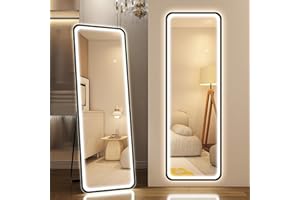 ‎STARLEAD STARLEAD Full Length Mirror with Lighting 150 x 50 cm, LED Standing Mirror with 3 Light Colours, Dimmable, Large Wall Mirror with Touch Switch, Memory Function, HD Tempered Glass, Rectangular Mirror