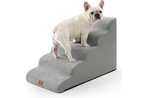 COZY KISS Wide Dog Stairs, Small Pet Steps with Leakproof Cover, High Density Foam Cat Ramp for High Bed Car, Lightweight, Durable, 19.7x33x22.4 inch, 5 Tiers, Grey