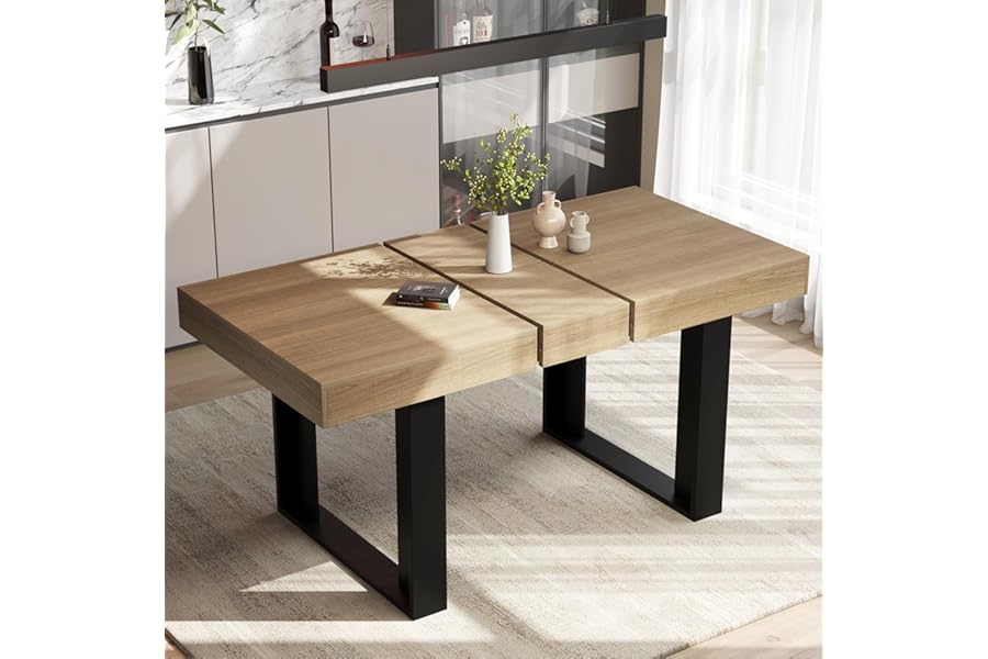GRAVFORCE Extendable Dining Table 4-6 Seater Kitchen Dinner Table 120-160cm Wooden Expandable Dining Tables for Restaurant Home Living Room Natural Wood
