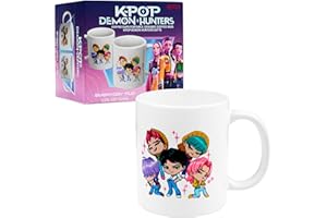 KPop Demon Hunters Oficial Huntrix Tazas Originales 315ml, Taza Ceramica de Café o Té, Rumi Mira Zoey, Guerreras Kpop Regalos para Fans (Blanco Chicos Saja)