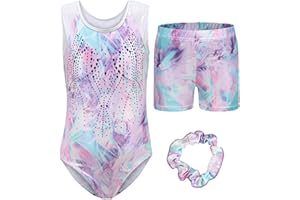 Happy Cherry Turnanzug Mädchen Langarm/Ärmellos Kinder Gymnastikanzug mit Shorts Glänzend Gymnastik Kleidung Set Ballett Trikot Tanzkostüme 5-12 Jahre