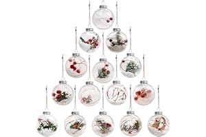 Belle Vous Pack de 15 Bolas Navidad Transparentes Adornos de Navidad Llenos con Estilo Vintage – Bolas de Plástico con Cuerda de Yute – Adornos Navideños Decor para Las Fiestas y Bodas