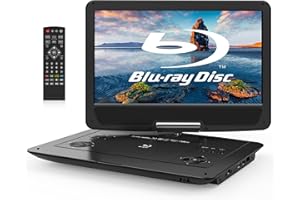 WONNIE Tragbarer Blu-Ray-DVD-Player mit 14,1 Zoll (42,9 cm) (14,1 Zoll) 1080P Full HD großem Schwenkbildschirm, Surround-Audio-Sound, 4 Stunden wiederaufladbarer Akku, unterstützt HDMI-Ausgang,