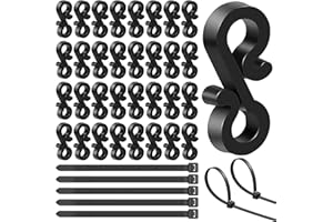 Defresit 200 PCS Gutter Hooks for Outdoor Lights with 50pcs Cable Zip Ties, Mini Plastic S Gutter Clips for Hanging Outside String Lights, Icicle Fairy Lights, Christmas Tree Decorations(Black)