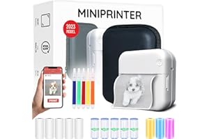 AgoDeo Portable Mini Printer for iPhone - Mini Thermal Printer - Incl. 1 Hard Case + 13 Rolls of Paper (Sticker, Normal & Color) + 5 pens - Inkless Sticker Printer - Fun Print Mini Photo Printer