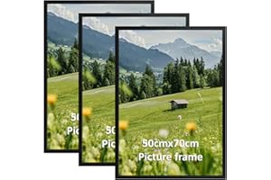 Hoikwo Juego de 3 Marco 50x70 cm, Marcos de Aluminio Negro de 70x50 cm para Pared, Adecuados para Títulos Universitarios, Pósters, Fotografías, Rompecabezas y Documentos Enmarcados