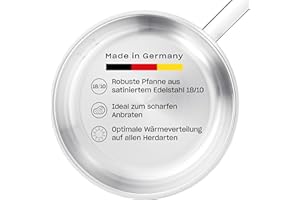 Fissler Profi Collection - Padella in acciaio inox (diametro 24 cm), padella non rivestita con manico, scala graduata interna, compatibile induzione, Senza Novogrill