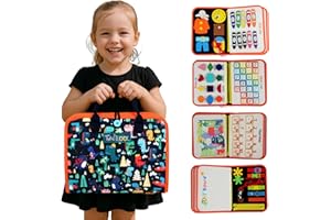 TUNJILOOL Montessori Busy Board - Libro di attività sensoriali 8-in-1 con Pagine Staccabili, Ideale per Viaggi, Sviluppo della motricità fine e Istruzione prescolare