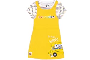 CoComelon Pinafore Dress for Children Toddlers | Girls Yellow Dungaree with Striped T-Shirt | JJ Ello Pepe Boba Kiki Animal Characters | Nursery Rhymes Songs