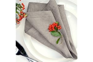 Linen & Cotton - Juego de 4 Servilletas de Tela con Vainica Florence, 100% Lino (Beige)