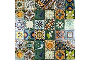 Cerames Piastrelle Mosaico Messicane Verde – 30 ceramiche mattonelle messicane decorative per bagno, doccia, scale, parete posteriore della cucina | Tessere mosaico ceramica 10,5x10,5 cm