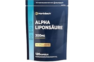 ‎HORBÄACH Alpha Liponsäure 300mg Pure | 4 Monate Vorrat - 120 Alpha Lipoic Acid Kapseln | Hochdosiert | ALA | Beauty Complex mit Biotin | Horbaach