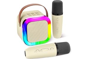 Aplsinvivi Karaoke Machines for Kids Adults, Mini Karaoke Machine with 2 Wireless Microphones, Kids Toys Birthday Gifts for Girls Ages 6, 7, 8, 9, 10, 12 +Year Old Family Home Party(Beige)