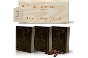 GREEN FADEL Sapone di Aleppo Luxury con Aroma di Oud e Ambra, 3 pezzi, con Olio d'Oliva e Olio di Alloro, Sapone all'Olio d'Oliva, Naturale