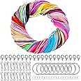 Ticeed 200 x Scoubidou Wire 1 m with 110 Accessories, Multicoloured Elastic Thread Bracelet with Rings Jewellery, Mini Carabiner and Clasps for Jewellery for Necklaces Bracelets Crafts