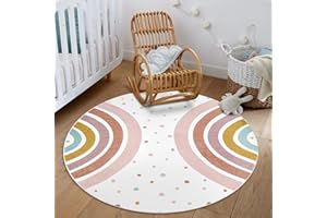 STARUIA 4' Boho Rainbow Round Rug for Nursery, Playroom & Bedroom, Non-Slip, Machine Washable, Unisex Kids Rug