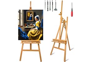 QUE MONA LISA Caballete pintura profesional VERMEER Soporta lienzos grandes hasta 125 cm, Altura Ajustable desde 173-241 cm. Caballete Madera de Haya Fácil de Montar para Adultos, Artistas
