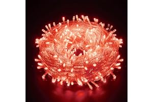 AURSTORE BASA Guirlande Lumineuse 8 Mode 10M 100 LED, Décoration Romantique pour Sapin de Noël Mariage Fête,Guirlande Intérieure (Fil transparent, Rouge)